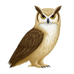 Fototapeta premium Brown owl bird wildlife nocturnal feather animal forest predator raptor illustration Brown owl with intense gaze detailed feather texture standing upright nocturnal wildlife animal digital