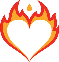 A heart shape outlined with vibrant red and orange flames, featuring a small teardrop element at the top.