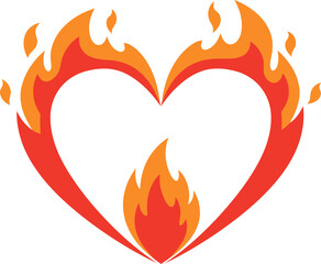 A heart shape outlined by vibrant red and orange flames, with an additional small flame at its base, symbolizing passion and warmth.