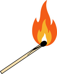 A single wooden matchstick with a bright orange and yellow flame burning at its tip, set against a plain white background.