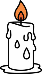 Simple cartoon illustration of a lit white candle with melting wax dripping down its sides and pooling at the base.
