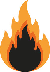 Stylized illustration of a vibrant orange and yellow flame with a dark center, representing heat and fire.