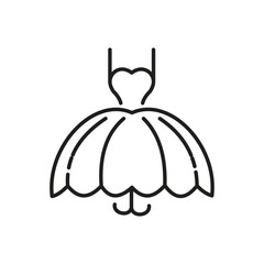 Line art depicts a dress with a heartshaped bodice and puffy skirt