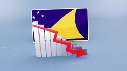 Tokelau Flag and Bar Chart Graph Showing Decreasing Values a Red Arrow Economic Crisis Concept - Powered by Adobe