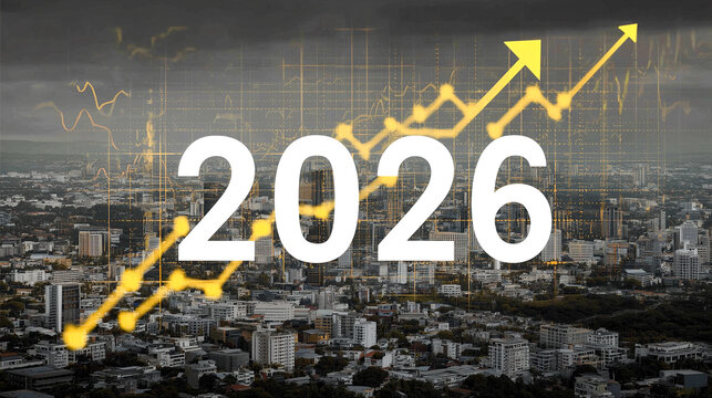 Financial growth and success in 2026 with upward trend arrow - Powered by Adobe