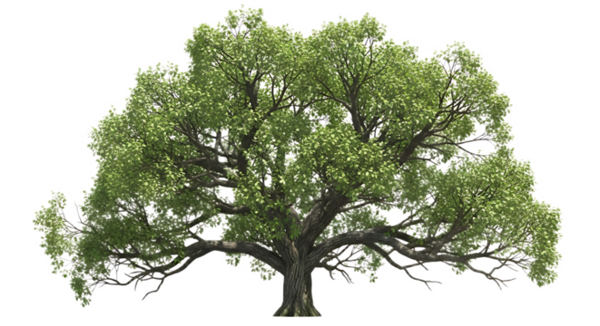 Isolated tree with green leaves and visible branches against a black background in a nature scene