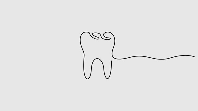 Video. Human tooth continuous single line drawing animation. Full length one line 4K video clip