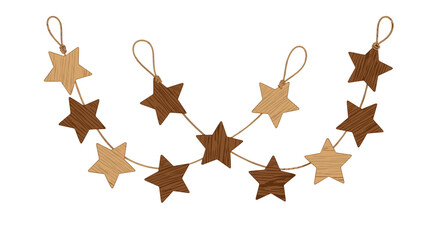 Obraz premium Wooden star garland decoration with natural colors for festive occasions 