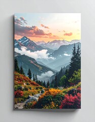 Canvas print of a majestic mountain vista with colorful fall foliage