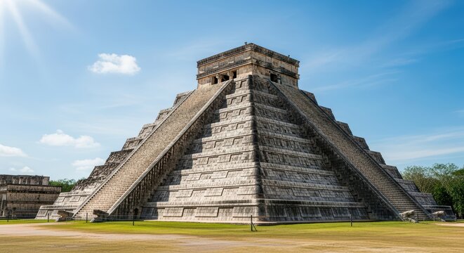 Majestic el castillo pyramid at chichen itza under clear blue sky