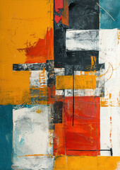 Vibrant abstract composition with bold geometric shapes and rich textures, evoking modern energy and dynamic artistic expression