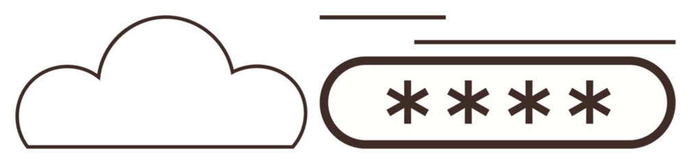 Cloud outline paired with a password bar featuring asterisk symbols highlights secure data storage. Ideal for privacy, encryption, cloud computing, cybersecurity, secure access, data protection