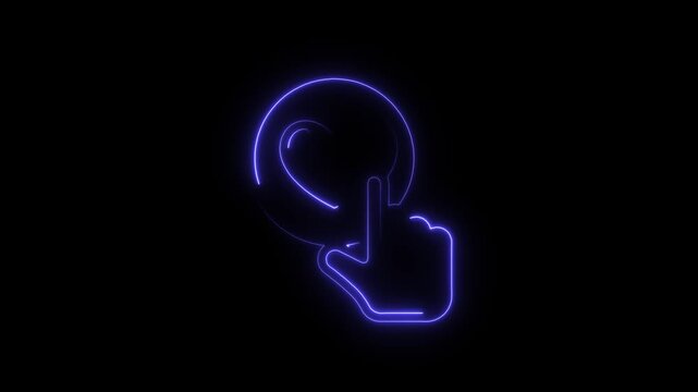 A neon icon depicting a hand with an index finger pressing a button or touching a screen.