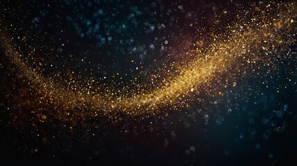 Golden glitter shimmering against a dark background with bokeh. Banner concept, mood board for Christmas, holiday campaigns, and a concept for chic and elitism.