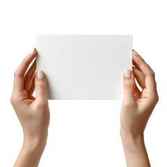 Obraz premium Hands holding blank paper sheet isolated on transparent background