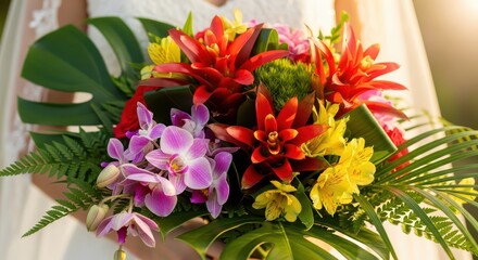 Bride Holding Tropical Floral Bouquet