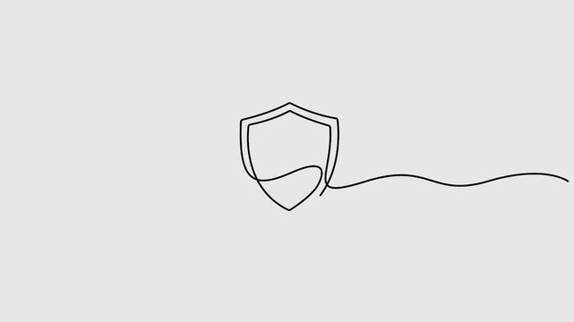 Video. Continuous one line drawing of shield animation. Safety and protection concept one line 4K animation 