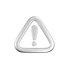 3D silver warning icons set with chrome exclamation mark. Symbol of hacker attack, AI security, data protection, spam, privacy, cybersecurity and digital risk alert for UI design. 3D vector