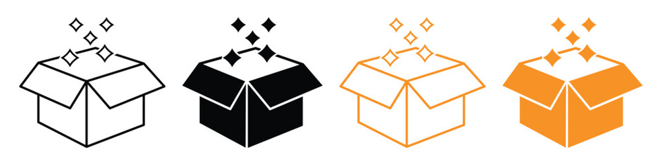 Open gift box symbols showing surprise and party decoration elements.