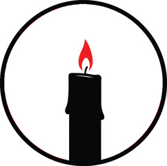 Fototapeta premium Black candle with red flame inside a circle, simple illustration, light in darkness, hope, spirituality