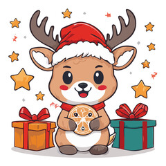 Christmas reindeer with gift boxes vector illustrationn
