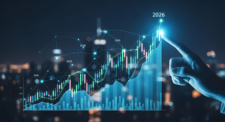 Future financial growth forecast 2026 with hand touching chart