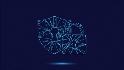 Modern Cybersecurity Protection: Low Poly Style Padlock & Shield Illustration Representing Digital Security, Data Protection, Network Defense & Information Privacy (167 Chars)