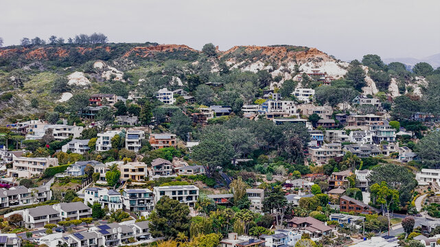Aerial nature landscape of wetlands and beach summer day in southern San Diego California CA