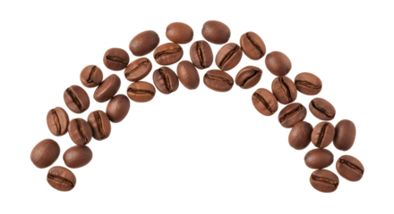 Roasted coffee beans artfully arranged in an elegant arch shape, perfect for culinary and beverage-themed designs