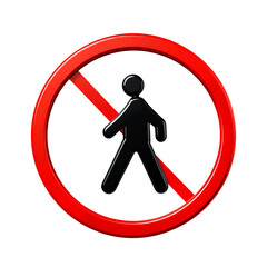 Red prohibition circle symbol with black silhouette of walking person inside