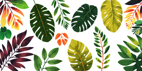 Diverse Collection Of Tropical And Autumn Leaves Rendered In Vibrant Colors On A Transparent Background