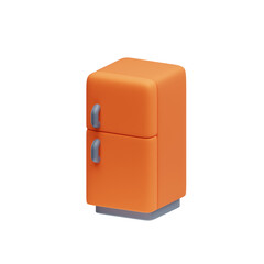 3D Refrigerator Icon in Orange on Light Blue Background