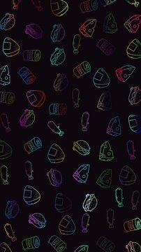 Doodle vertical food whimsical fast food doodles create a fun pattern on a dark background. Perfect for foodthemed designs and products.