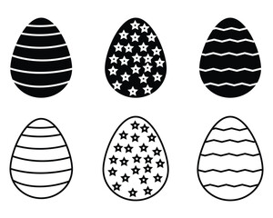 Set of Easter eggs icon vector. Easter day festival icon set, linear egg icon set with different ornaments. Vector illustration.