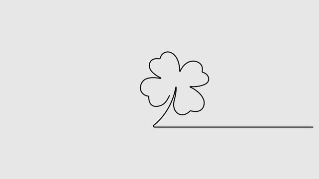 Self animated continuous one line drawing of four leaf clovers. Full length single line art 4k animation