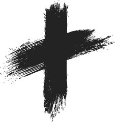 Cross hand drawn sketch, bold black brush stroke, grunge textured, abstract minimal art — stock vector