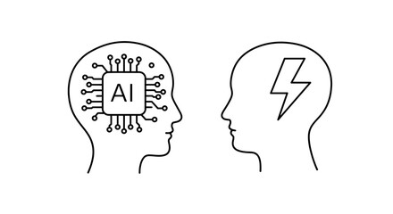 AI Versus Creativity Brain with Chip vs Lightning Bolt