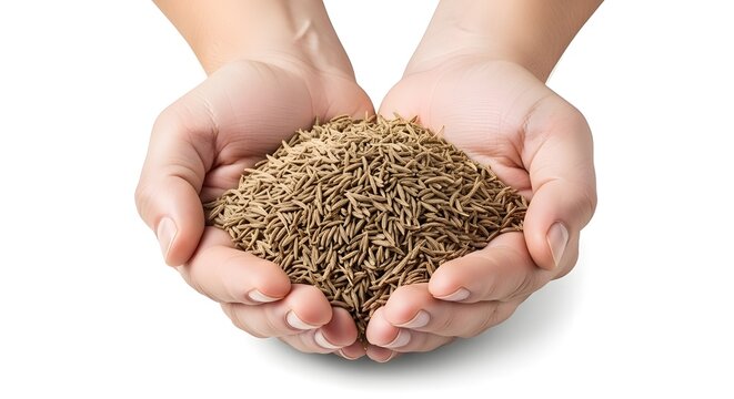 Hands holding a pile of healthy cumin seeds