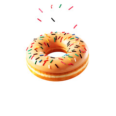 A Single Double Layered Donut With Orange Glaze And Colorful Sprinkles On A Transparent Background