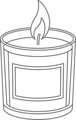 Simple line art drawing of a lit candle in a glass holder with a burning flame on a clean background