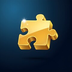 Bright golden puzzle piece on a vibrant blue background, illustrating the concept of fitting pieces together.