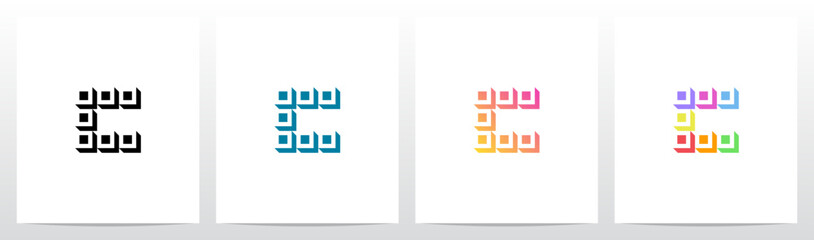 Squares Tiles Negative Space Box Isometric Initial Letter Logo Design C