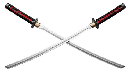 Fototapeta premium Katana Two crossed swords are isolated objects of metal and steel on a white background