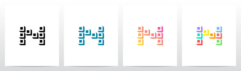 Squares Tiles Negative Space Box Isometric Initial Letter Logo Design N