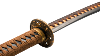 Katana sword Antique, rusty metal key isolated on a white background