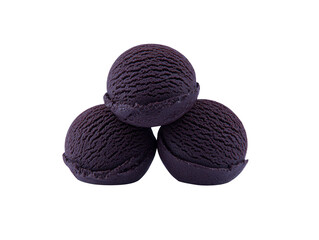 Three scoops of dark purple ice cream, creamy texture, sweet dessert, isolated on transparency background, delicious and refreshing treat