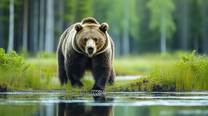 brown bear sitting on the water