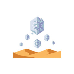 Floating Crystals Above Desert Dunes - A Surreal Landscape Illustration.