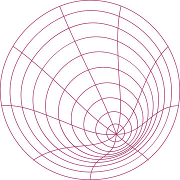 Close up of a smith chart with red and grey grid lines showing impedance and reflection coefficient