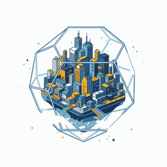 Futuristic Cityscape in Geometric Terrarium - Sustainable Urban Living Concept.